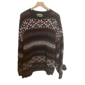Vintage Woolrich Sweater Mens Large Black Red Nordic Fair Isle Made in USA‎